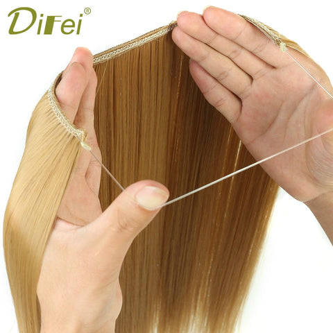 DIFEI 24 inches Women Fish Line Hair Extensions Black Brown Blonde Natural Wavy Long High Tempreture Fiber Synthetic Hairpiece