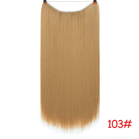 DIFEI 24 inches Women Fish Line Hair Extensions Black Brown Blonde Natural Wavy Long High Tempreture Fiber Synthetic Hairpiece