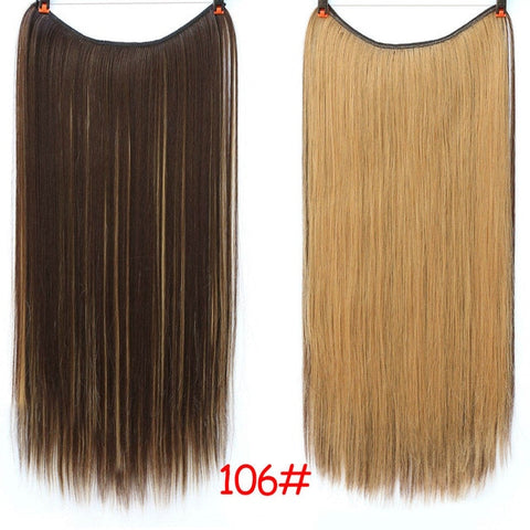 DIFEI 24 inches Women Fish Line Hair Extensions Black Brown Blonde Natural Wavy Long High Tempreture Fiber Synthetic Hairpiece