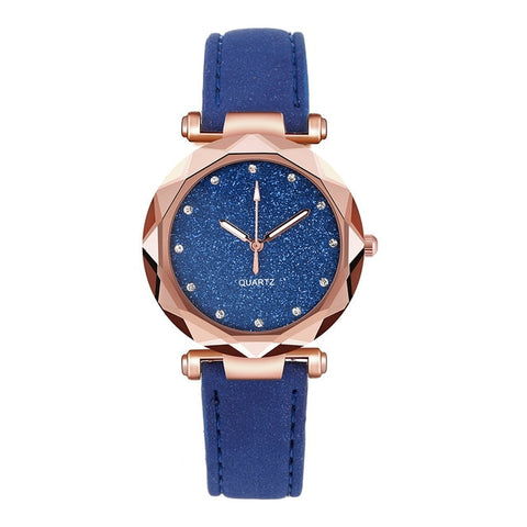 Casual Women Romantic Starry Sky Wrist Watch Leather Rhinestone Designer Ladies Clock Simple Dress Gfit  Montre Femme@50