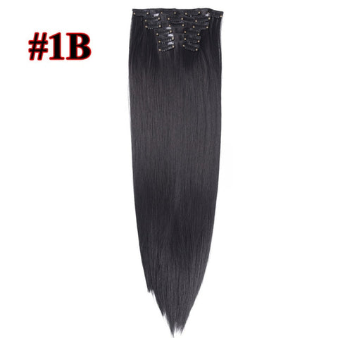 Leeons 16 colors 16 clips Long Straight Synthetic Hair Extensions Clips in High Temperature Fiber Black Brown Hairpiece