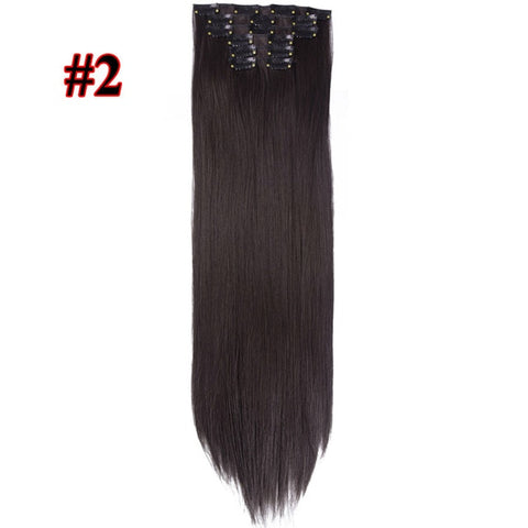 Leeons 16 colors 16 clips Long Straight Synthetic Hair Extensions Clips in High Temperature Fiber Black Brown Hairpiece