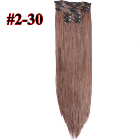 Leeons 16 colors 16 clips Long Straight Synthetic Hair Extensions Clips in High Temperature Fiber Black Brown Hairpiece