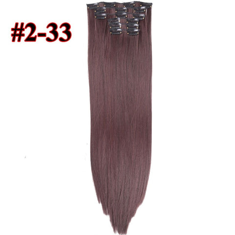 Leeons 16 colors 16 clips Long Straight Synthetic Hair Extensions Clips in High Temperature Fiber Black Brown Hairpiece