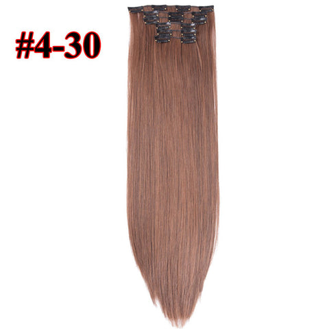 Leeons 16 colors 16 clips Long Straight Synthetic Hair Extensions Clips in High Temperature Fiber Black Brown Hairpiece