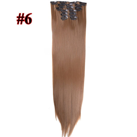 Leeons 16 colors 16 clips Long Straight Synthetic Hair Extensions Clips in High Temperature Fiber Black Brown Hairpiece