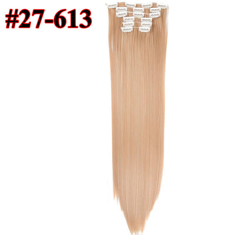 Leeons 16 colors 16 clips Long Straight Synthetic Hair Extensions Clips in High Temperature Fiber Black Brown Hairpiece