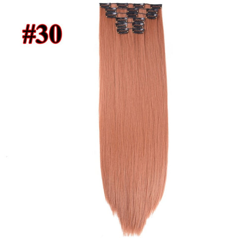 Leeons 16 colors 16 clips Long Straight Synthetic Hair Extensions Clips in High Temperature Fiber Black Brown Hairpiece