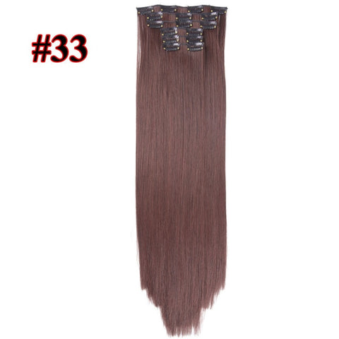 Leeons 16 colors 16 clips Long Straight Synthetic Hair Extensions Clips in High Temperature Fiber Black Brown Hairpiece