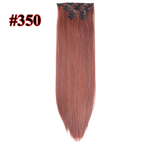 Leeons 16 colors 16 clips Long Straight Synthetic Hair Extensions Clips in High Temperature Fiber Black Brown Hairpiece