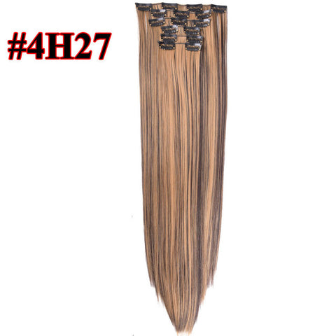 Leeons 16 colors 16 clips Long Straight Synthetic Hair Extensions Clips in High Temperature Fiber Black Brown Hairpiece