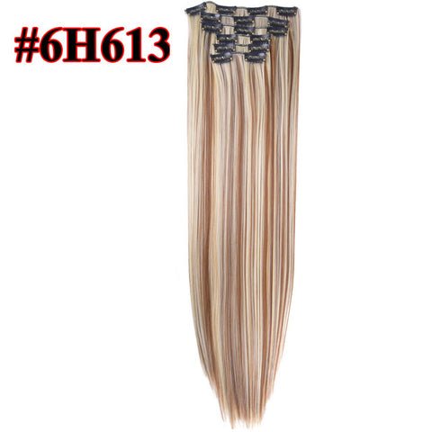 Leeons 16 colors 16 clips Long Straight Synthetic Hair Extensions Clips in High Temperature Fiber Black Brown Hairpiece