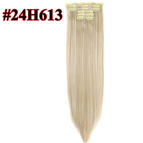 Leeons 16 colors 16 clips Long Straight Synthetic Hair Extensions Clips in High Temperature Fiber Black Brown Hairpiece