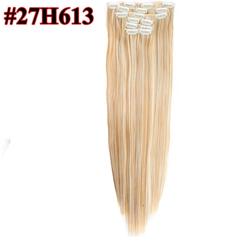 Leeons 16 colors 16 clips Long Straight Synthetic Hair Extensions Clips in High Temperature Fiber Black Brown Hairpiece