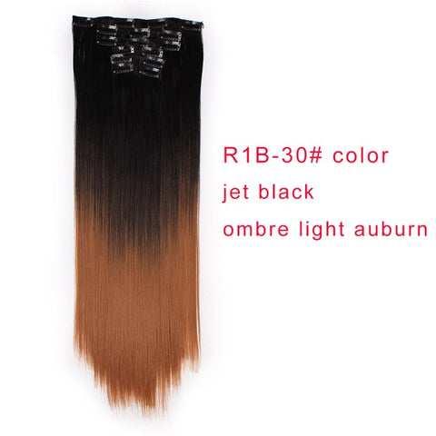 I's a wig 15 colors 16 clips Long Straight Synthetic Hair Extensions Clips in High Temperature Fiber Black Blonde Hairpiece