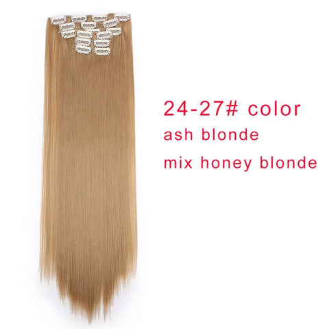 I's a wig 15 colors 16 clips Long Straight Synthetic Hair Extensions Clips in High Temperature Fiber Black Blonde Hairpiece