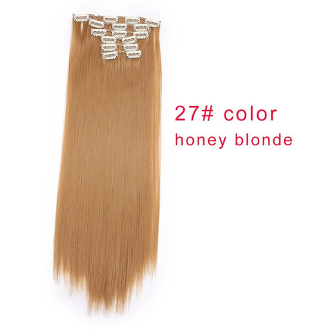 I's a wig 15 colors 16 clips Long Straight Synthetic Hair Extensions Clips in High Temperature Fiber Black Blonde Hairpiece