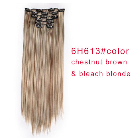 I's a wig 15 colors 16 clips Long Straight Synthetic Hair Extensions Clips in High Temperature Fiber Black Blonde Hairpiece