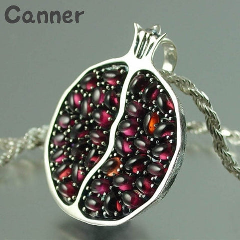 Canner Vintage Garnet Pendant Necklace Ethnic Natural Red Zircon Stone Fruit Pomegranate Necklaces For Women Jewelry Collier A40