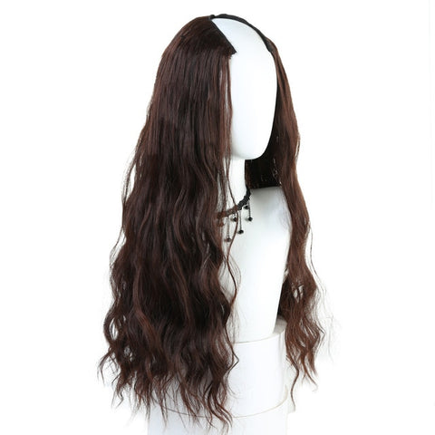 WTB Long Wavy Culry U-Shaped Half Wig for Women 24" Natural Female Long Black Brown Wigs Heat Resistant Synthetic Fake Hair