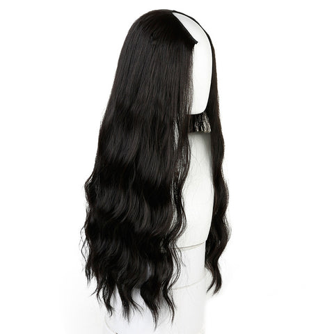 WTB Long Wavy Culry U-Shaped Half Wig for Women 24" Natural Female Long Black Brown Wigs Heat Resistant Synthetic Fake Hair