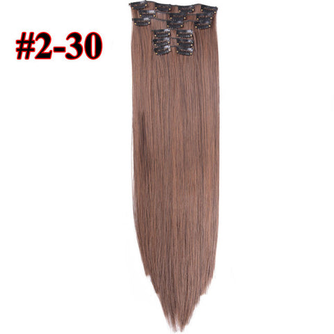 Leeons 16 Clip In Hair Extensions Fake Hair Synthetic Hairpiece Heat Resistant Hair 6Pcs/Set Straight Clip Ins Hairpins