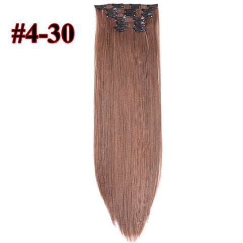 Leeons 16 Clip In Hair Extensions Fake Hair Synthetic Hairpiece Heat Resistant Hair 6Pcs/Set Straight Clip Ins Hairpins