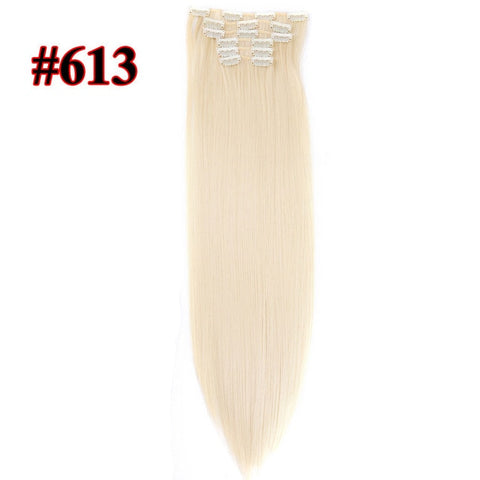 Leeons 16 Clip In Hair Extensions Fake Hair Synthetic Hairpiece Heat Resistant Hair 6Pcs/Set Straight Clip Ins Hairpins