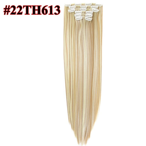 Leeons 16 Clip In Hair Extensions Fake Hair Synthetic Hairpiece Heat Resistant Hair 6Pcs/Set Straight Clip Ins Hairpins