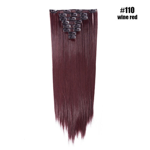 S-noilite 26" 8pcs Long Straight Women Clips in Hair Extension Synthetic Hairpiece Haistyle Heat Resistant White Red Purple