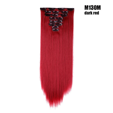 S-noilite 26" 8pcs Long Straight Women Clips in Hair Extension Synthetic Hairpiece Haistyle Heat Resistant White Red Purple