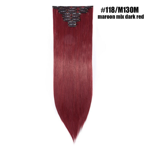 S-noilite 26" 8pcs Long Straight Women Clips in Hair Extension Synthetic Hairpiece Haistyle Heat Resistant White Red Purple