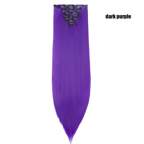 S-noilite 26" 8pcs Long Straight Women Clips in Hair Extension Synthetic Hairpiece Haistyle Heat Resistant White Red Purple