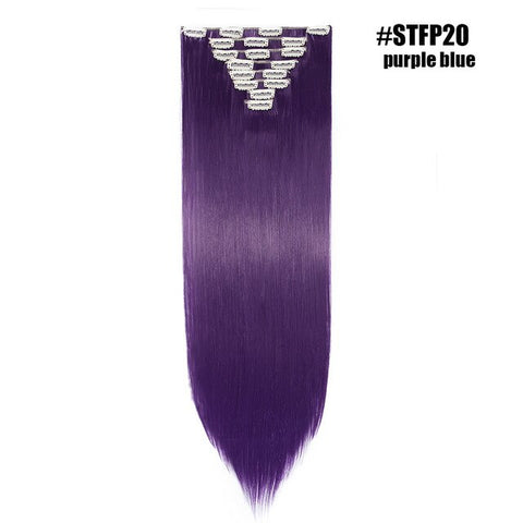 S-noilite 26" 8pcs Long Straight Women Clips in Hair Extension Synthetic Hairpiece Haistyle Heat Resistant White Red Purple