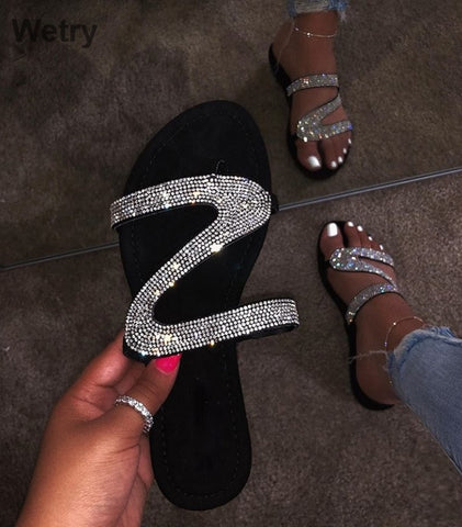 2019 Women Slippers Flip Flops Summer Women Crystal Diamond Bling Beach Slides Sandals Casual Shoes Slip On Slipper