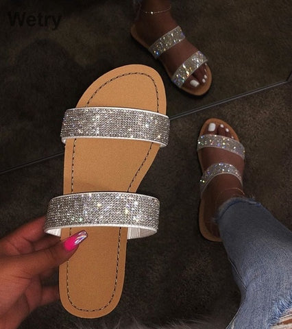 2019 Women Slippers Flip Flops Summer Women Crystal Diamond Bling Beach Slides Sandals Casual Shoes Slip On Slipper