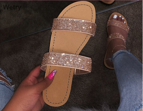 2019 Women Slippers Flip Flops Summer Women Crystal Diamond Bling Beach Slides Sandals Casual Shoes Slip On Slipper