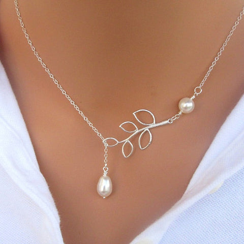 NK607 New Punk Fashion Minimalist Two Leaves Pendant Clavicle Necklaces For Women Jewelry Gift Tassel Summer Beach Chain Collier