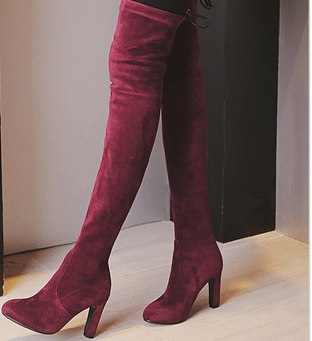 2019 New Faux Suede Slim Boots Sexy Over The Knee High Women Fashion Winter Thigh High Boots Shoes Woman Fashion Botas Mujer