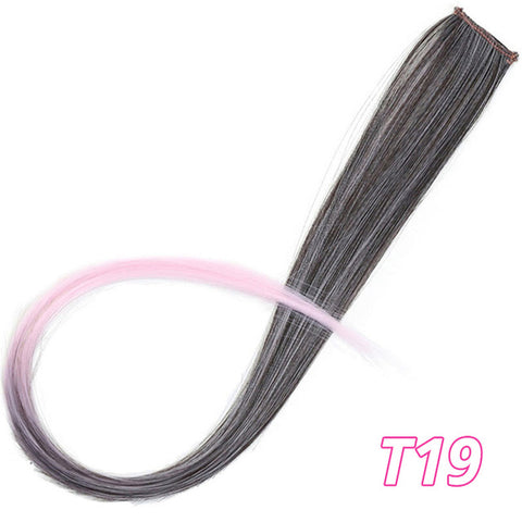 Vigorous Long Straight Clip In One Piece Hair Extensions 20 Inch Synthetic Two Tone Fake Hair for Women Girls