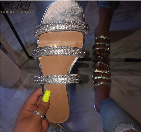 2019 Women Slippers Flip Flops Summer Women Crystal Diamond Bling Beach Slides Sandals Casual Shoes Slip On Slipper