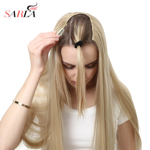 SARLA 24" 170g U-Part Clip in Hair Extension Straight & Wavy Ombre One Piece Head Long Natural False Synthetic Hairpieces