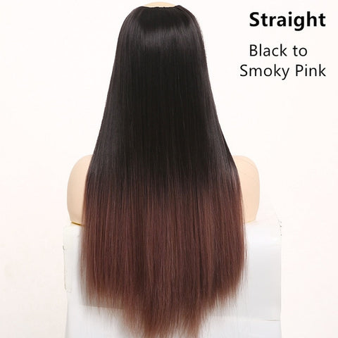 SARLA 24" 170g U-Part Clip in Hair Extension Straight & Wavy Ombre One Piece Head Long Natural False Synthetic Hairpieces