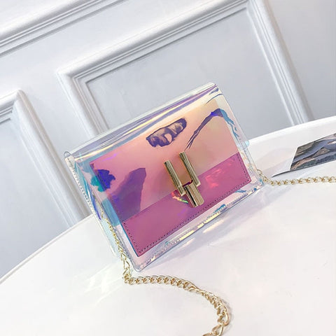 Beibaobao 2019 Laser Transparent Fashion Korean Style Shoulder Small Mini Square Messenger PVC  Waterproof  Beach bags Woman