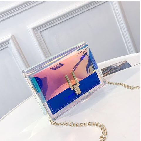 Beibaobao 2019 Laser Transparent Fashion Korean Style Shoulder Small Mini Square Messenger PVC  Waterproof  Beach bags Woman