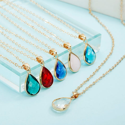 Birthstone Natural Water Drop Pendant Necklace Druzy Quartz Gem Stone Crystal Diy Charm Necklace For Women Fashion Jewelry