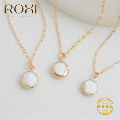 ROXI Round Pearl Necklace for Women Real Natural Freshwater Pearl Pendant Necklace Fashion Statement Necklace Wedding Jewelry