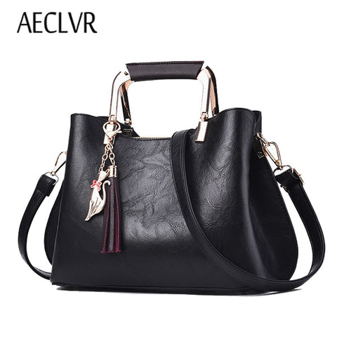 AECLVR High Quality Women Leather Handbags Vintage Tassel Women Sequined Shoulder Bags Solid Casual Tote Bag Messenger Bag Bolsa