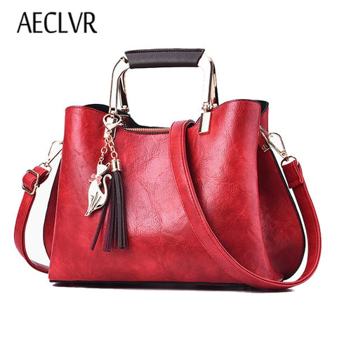 AECLVR High Quality Women Leather Handbags Vintage Tassel Women Sequined Shoulder Bags Solid Casual Tote Bag Messenger Bag Bolsa