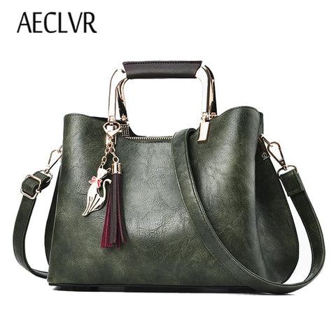 AECLVR High Quality Women Leather Handbags Vintage Tassel Women Sequined Shoulder Bags Solid Casual Tote Bag Messenger Bag Bolsa